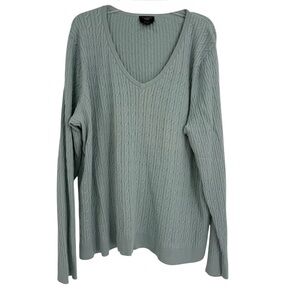 Talbots Woman Size 2X Sweater green Pullover Long Sleeve. Cable Knit Pima Cotton